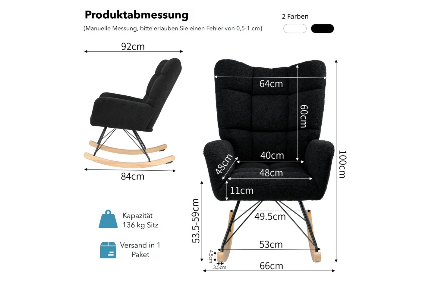 TLGREEN Schaukelstuhl wohnzimmer,Schaukelsessel mit Armlehne, (Teddystoff Gepolsterter, Holzkufen und Metallbeinen), für Wohnzimmer, Kinderzimmer, Schlafzimmer, – Bild 4 von 5