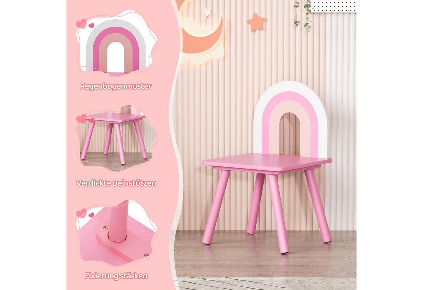 TLGREEN Schminktisch, Kinder Schminktisch mit Spiegel und Stuhl (Mädchen Schreibtisch & Maltisch mit 2 Schubladen, Prinzessin Frisiertisch aus Holz), 73.5x40x90 – Bild 4 von 5