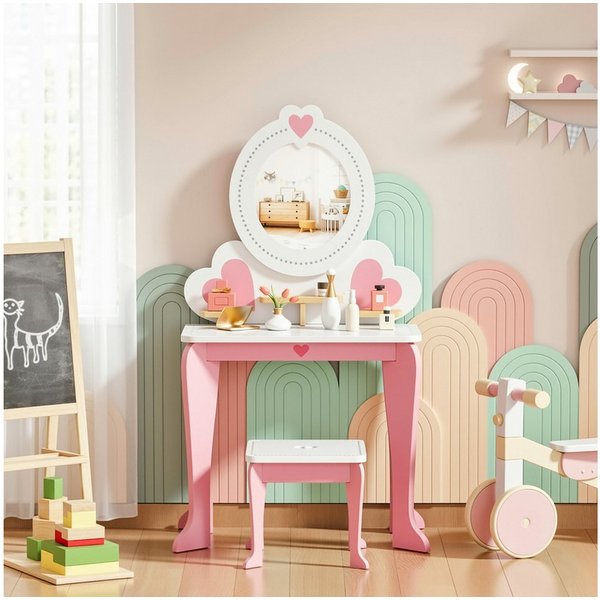 TLGREEN Schminktisch, 2-in-1 Kinderschminktisch mit Spiegel (Puppenschminktisch & Schreibtisch Mädchen, 50x33x91cm, Spielzeug für Mädchenab 3 Jahre), Kinder Mak