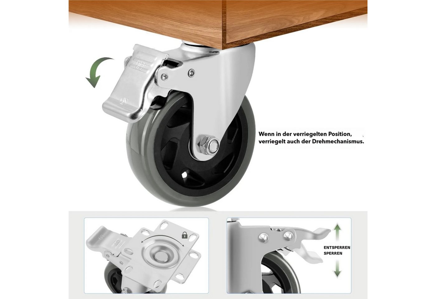 TLGREEN Schwerlastrolle 4-teiliges Set,Transportrollen, (125mm/150mm,lenkrollen,Hochleistungsrollen,bis 600/640 kg), für Werkzeugtasche, Industrietransport und  – Bild 2 von 5