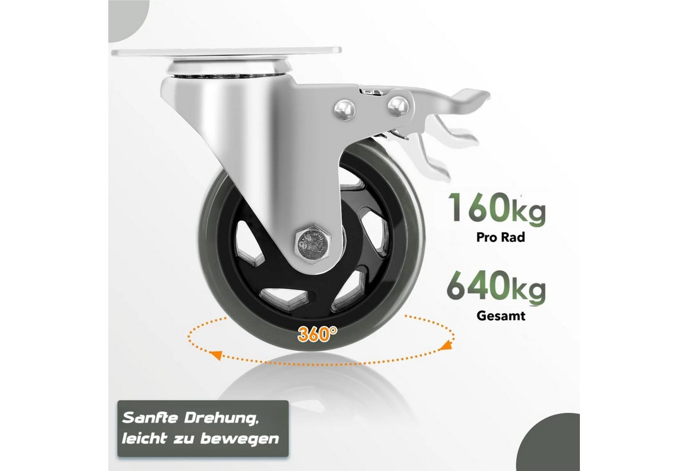 TLGREEN Schwerlastrolle 4-teiliges Set,Transportrollen, (125mm/150mm,lenkrollen,Hochleistungsrollen,bis 600/640 kg), für Werkzeugtasche, Industrietransport und  – Bild 4 von 5