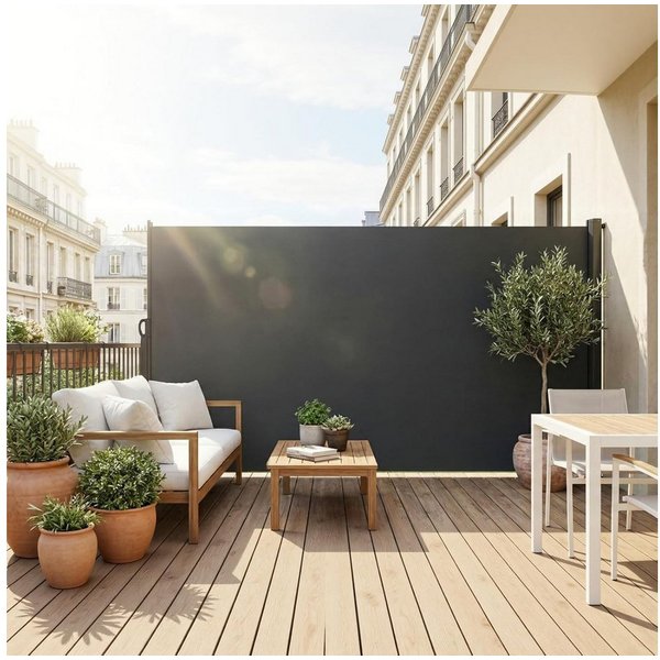 TLGREEN Seitenmarkise Aluminium-Eisen, Ausziehbar Seitenrollo mit PU-Beschichtung 350x160cm,Seitenwandmarkise Ausziehbar, Sichtschutz,Wasserdicht