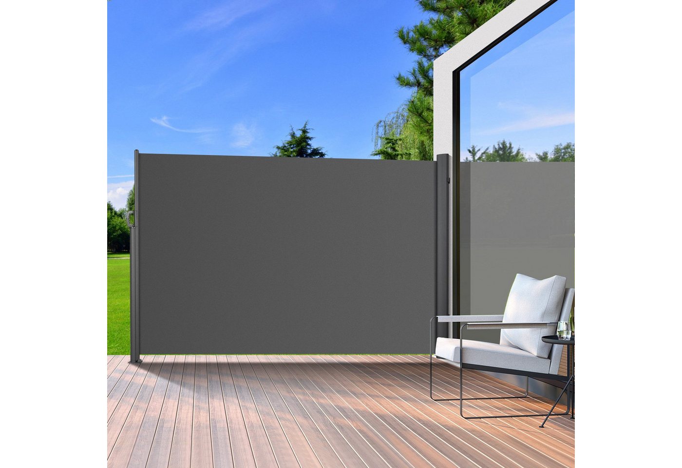TLGREEN Seitenmarkise Aluminium-Eisen, Ausziehbar Seitenrollo mit PU-Beschichtung 350x160cm,Seitenwandmarkise Ausziehbar, Sichtschutz,Wasserdicht – Bild 2 von 5
