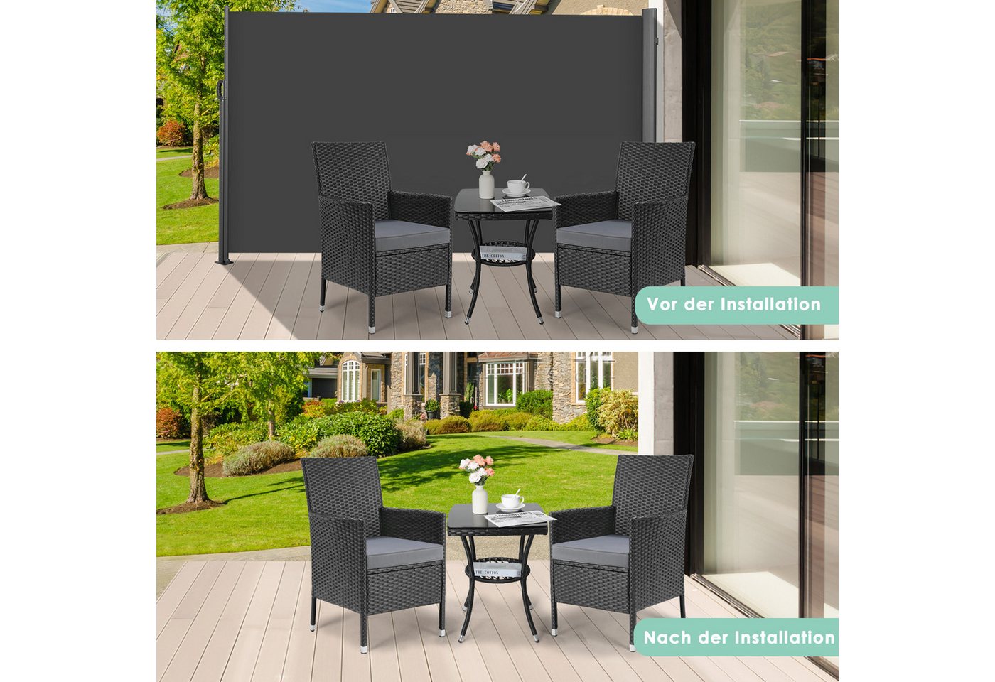 TLGREEN Seitenmarkise Aluminium-Eisen, Ausziehbar Seitenrollo mit PU-Beschichtung 350x160cm,Seitenwandmarkise Ausziehbar, Sichtschutz,Wasserdicht – Bild 4 von 5
