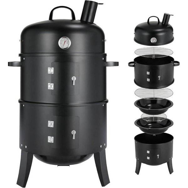 TLGREEN Smoker Räucherofen, 3 in 1 Smoker Grill, Holzkohlegrill, Räuchertonne Räuchergrill Watersmoker, Ø44,5x80 cm