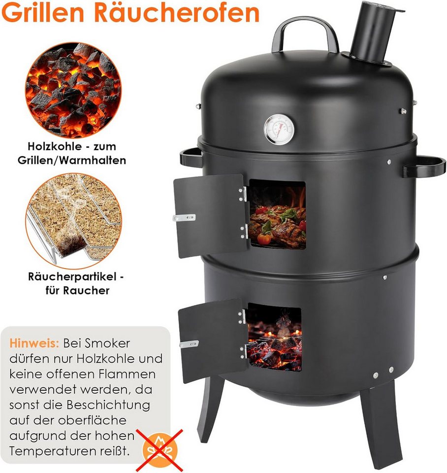 TLGREEN Smoker Räucherofen, 3 in 1 Smoker Grill, Holzkohlegrill, Räuchertonne Räuchergrill Watersmoker, Ø44,5x80 cm – Bild 5 von 5
