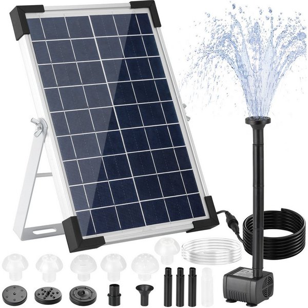 TLGREEN Solarpumpe Solar Teichpumpe, (170L/h Solar Springbrunnen,Solar Brunnenpumpen mit 1M Wasserleitung DIY, 9 Düsen, 3,25M Kabellänge, Solar Wasserpumpe), fü