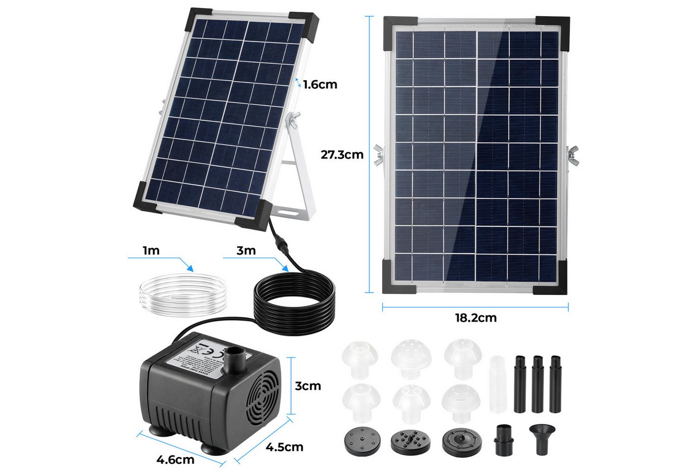 TLGREEN Solarpumpe Solar Teichpumpe, (170L/h Solar Springbrunnen,Solar Brunnenpumpen mit 1M Wasserleitung DIY, 9 Düsen, 3,25M Kabellänge, Solar Wasserpumpe), fü – Bild 2 von 5
