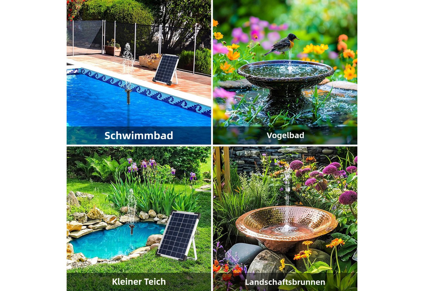 TLGREEN Solarpumpe Solar Teichpumpe, (170L/h Solar Springbrunnen,Solar Brunnenpumpen mit 1M Wasserleitung DIY, 9 Düsen, 3,25M Kabellänge, Solar Wasserpumpe), fü – Bild 5 von 5