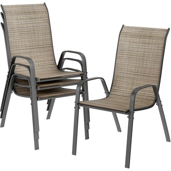 TLGREEN Stapelstuhl Gartenstühle Stapelstuhl,Camping Stapelbar Hochlehner, (Terrassenstuhl Textilene Stahlgestell für Gärten Innenhöfe Balkone Restaurants, 4 St