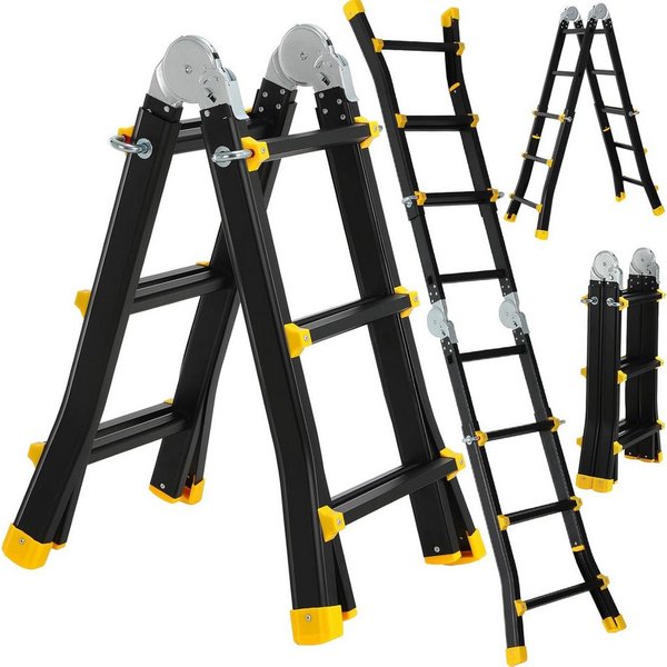TLGREEN Teleskopleiter 2.86/3.98/4,8m Teleskop-Klappleiter aus Aluminiumlegierung, (3 in 1 Vielzweckleiter,4x5 Sprossen Aluleiter, Max.Tragfähigkeit 150KG), Tra
