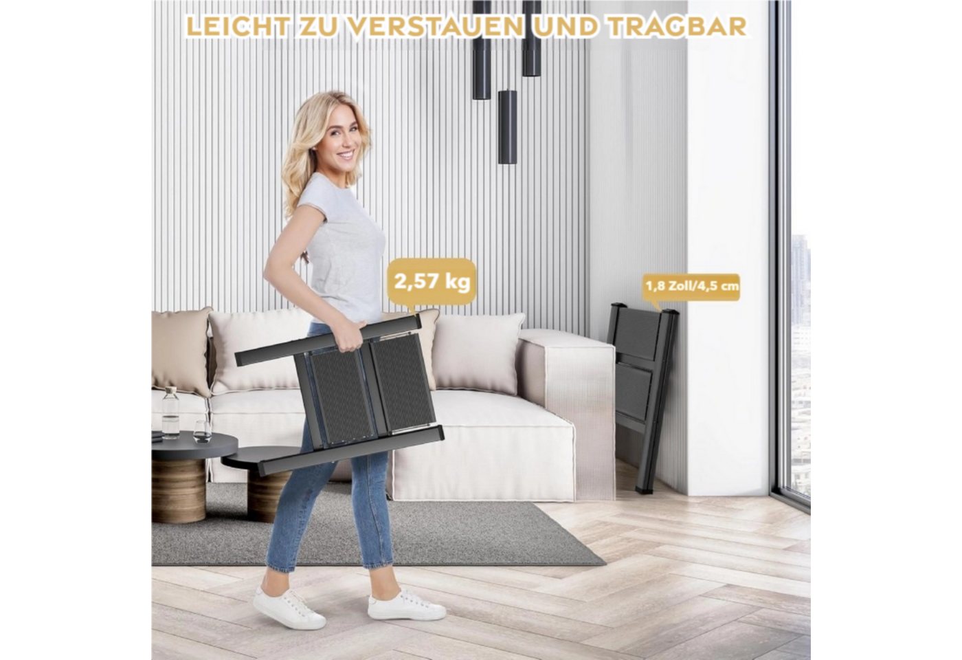 TLGREEN Trittleiter Alu-Klapptritt-Leiter,2/3/4-Stufen-Leiter Rutschfeste Trittfläche (Tragbare Leiter für Zuhause Leichte Leiter Schlafzimmer-Bücherregal), Bel – Bild 2 von 5