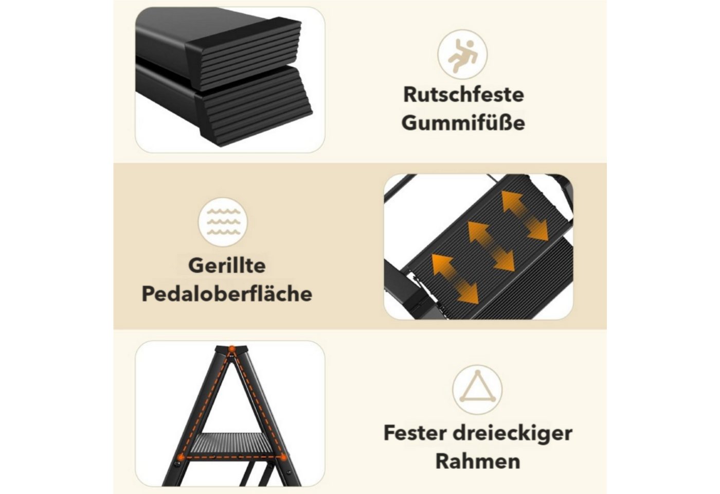 TLGREEN Trittleiter Alu-Klapptritt-Leiter,2/3/4-Stufen-Leiter Rutschfeste Trittfläche (Tragbare Leiter für Zuhause Leichte Leiter Schlafzimmer-Bücherregal), Bel – Bild 5 von 5