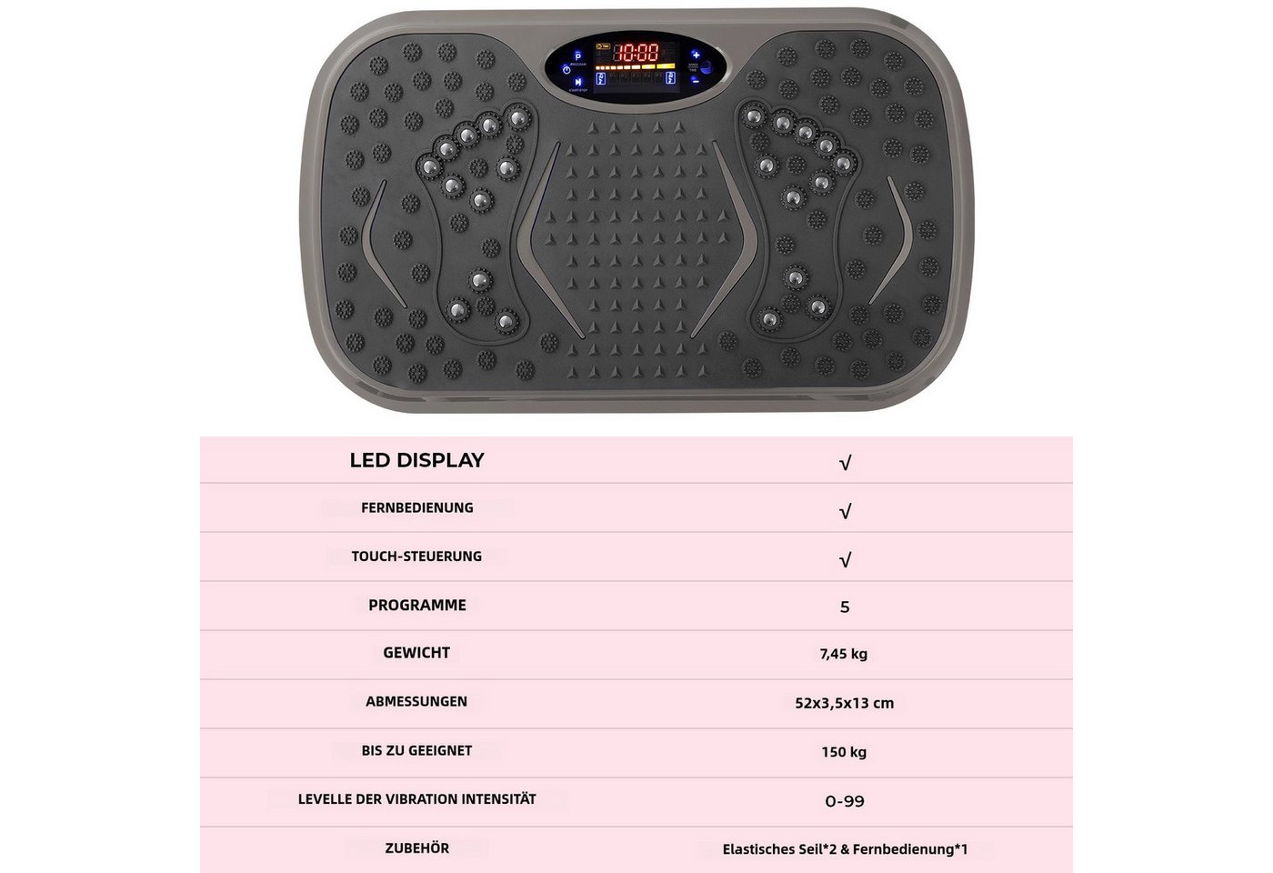 TLGREEN Vibrationsplatte 99 Stufen 5 Trainingsprogramme,Kompaktes Design, Leiser Motor, 99 Intensitätsstufen, Fitness Vibrationsboard für Zuhause, Fettverbrennu – Bild 5 von 5