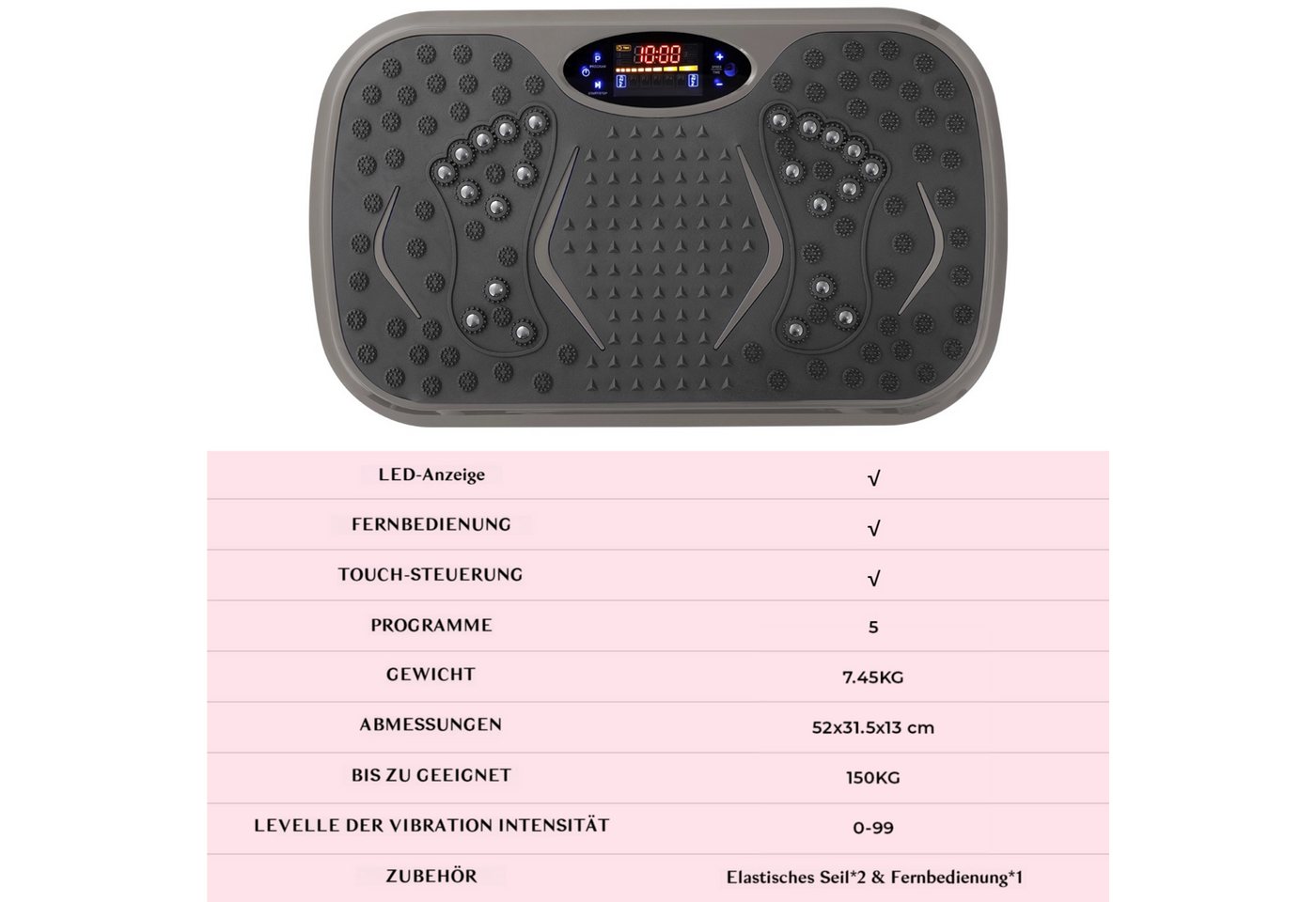 TLGREEN Vibrationsplatte 99 Stufen 5 Trainingsprogramme,Kompaktes Design, Leiser Motor, 99 Intensitätsstufen, Fitness Vibrationsboard für Zuhause, Fettverbrennu – Bild 4 von 5