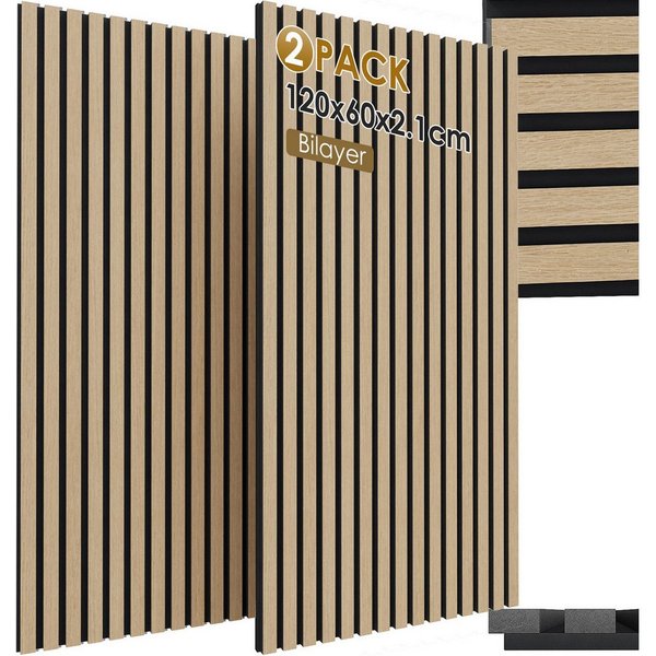 TLGREEN Wandpaneel 2er Set Akustikpaneele Holzoptik 3D Wandpaneele, BxL: 60x120 cm, 0,72 qm, (Schallabsorber Wandpaneele,Schalldämmung Wandverkleidung, Akustik 