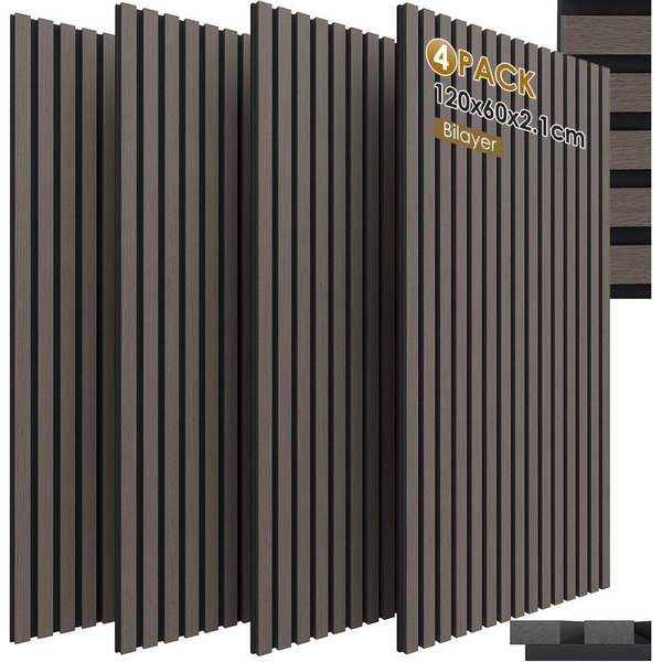 TLGREEN Wandpaneel 3D Akustikpaneele Holz MDF Schalldämpfung, BxL: 60x120 cm, 2,88 qm, (4 Stück Wandpaneele Holzoptik, Wandverkleidung Wandpaneele für effektive