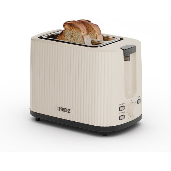 PRINCESS Toaster Princess 142337 Toaster Wave – Stilvolles Design – leistungsstarker un, 2 kurze Schlitze, für 2 Scheiben, 930 W, Wave, 7 Stufen, Krümelschublad
