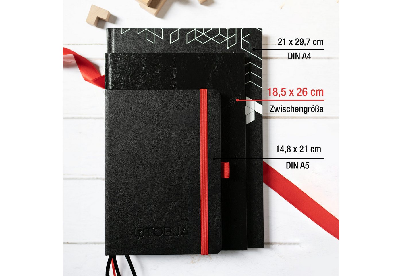 TOBJA Buchkalender Buchkalender 2027 Wochenplaner schwarz Hardcover OptiPlaner Pure FSC, 30-Min-Taktung 7-21 Uhr, 18,5x26 cm, Leseband, FSC, 4-sprachig – Bild 5 von 5