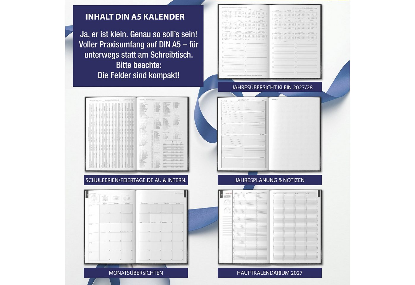 TOBJA Buchkalender Praxisplaner 2027 A5 Blue Pop Terminplaner 15 Min Takt FSC Friseur, 15-Min-Takt 7-21 Uhr, A5, 1 Woche 2 Seiten, FSC-Papier, Pop-Design – Bild 4 von 5