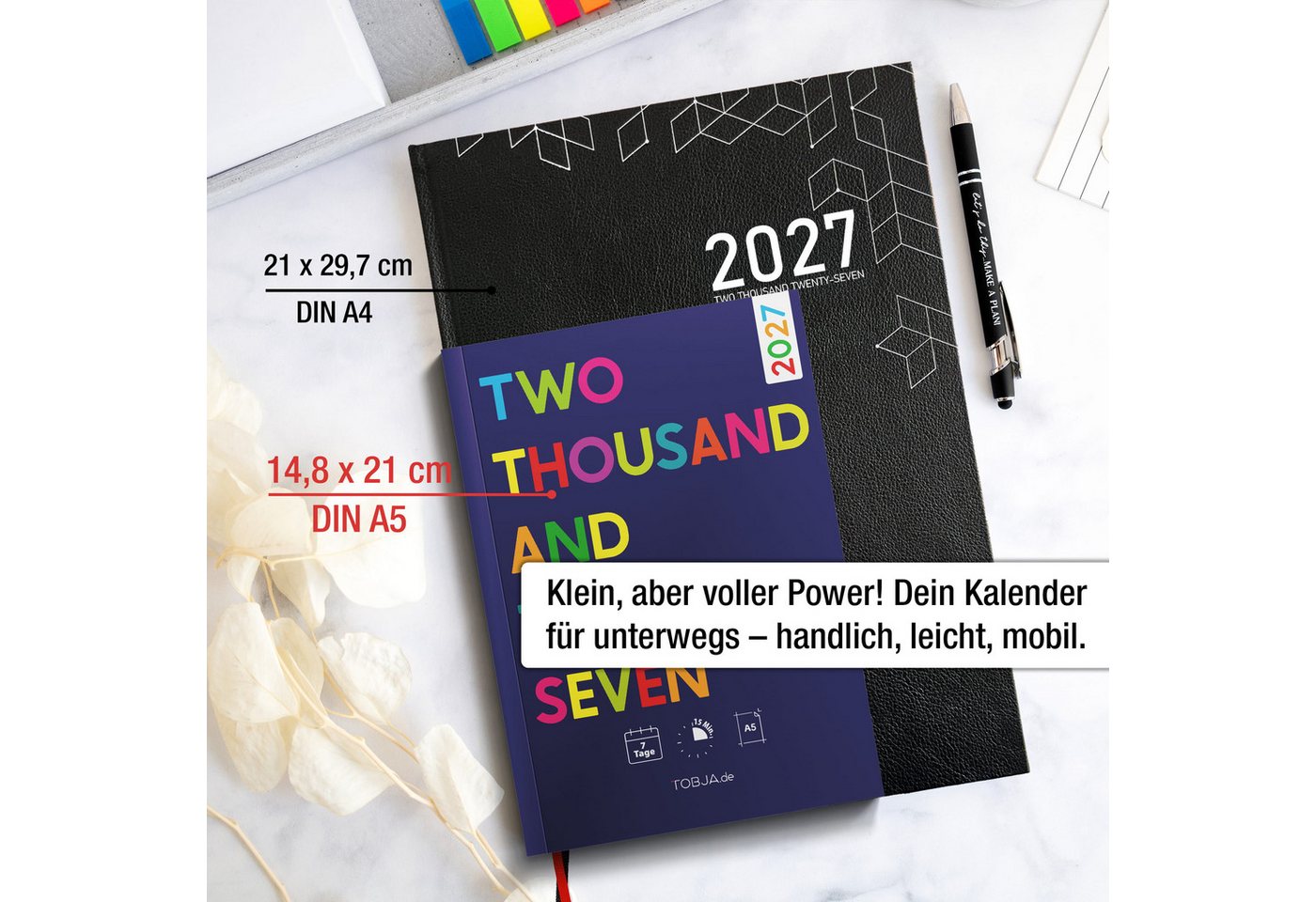TOBJA Buchkalender Praxisplaner 2027 A5 Blue Pop Terminplaner 15 Min Takt FSC Friseur, 15-Min-Takt 7-21 Uhr, A5, 1 Woche 2 Seiten, FSC-Papier, Pop-Design – Bild 5 von 5