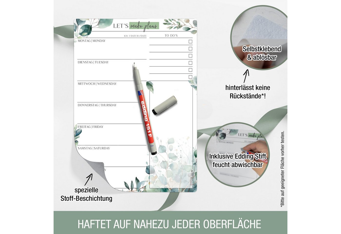 TOBJA Memoboard Menüplaner Woche, abwischbarer Wochenplaner inkl. Markenstift, Wiederverwendbarer Meal Planner für Familie & Küche – Bild 3 von 5