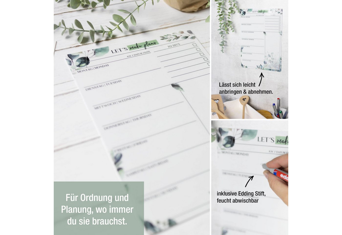 TOBJA Memoboard Menüplaner Woche, abwischbarer Wochenplaner inkl. Markenstift, Wiederverwendbarer Meal Planner für Familie & Küche – Bild 5 von 5