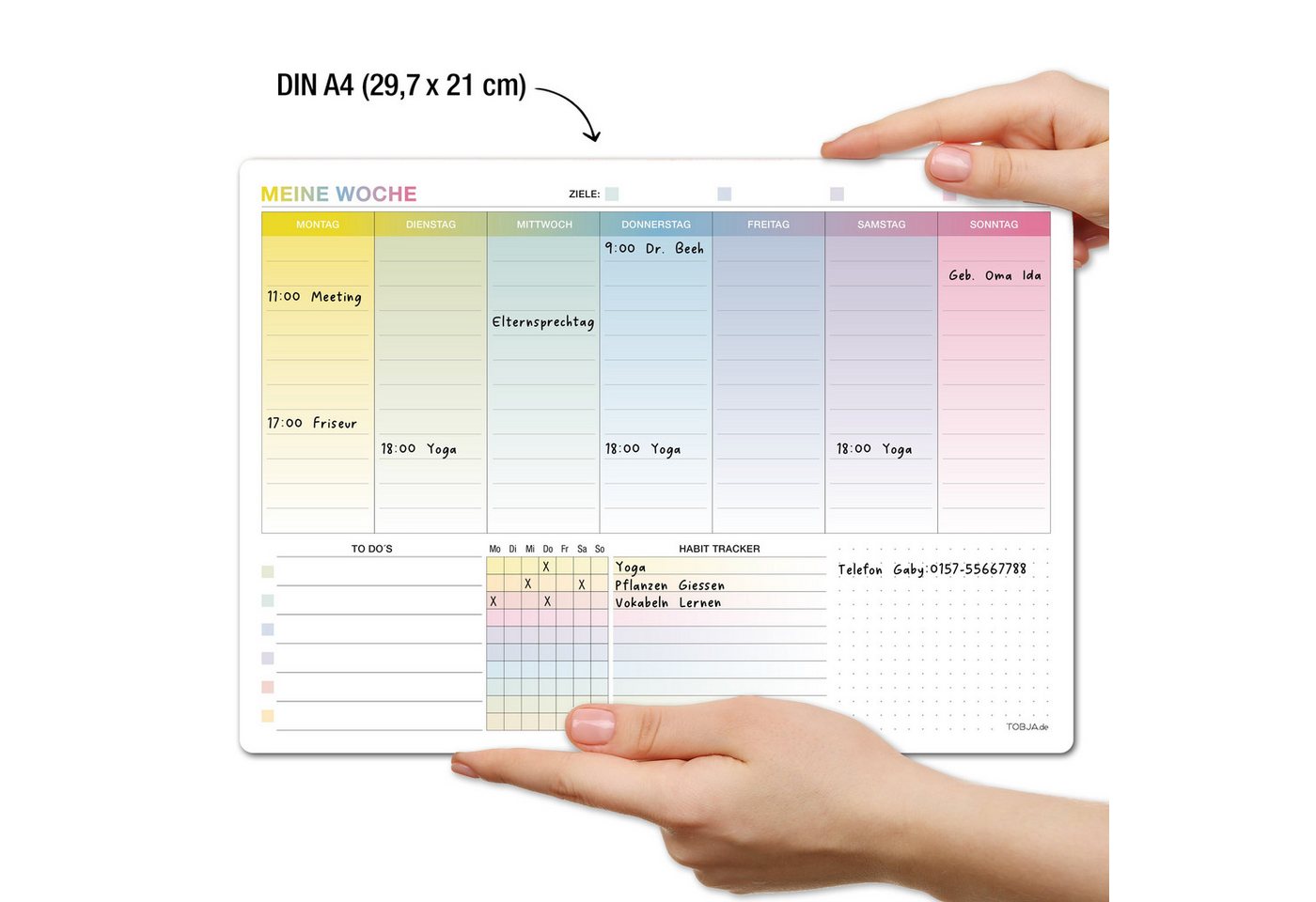 TOBJA Terminplaner Whiteboard Wochenplaner abwischbar A4 – Selbstklebend inkl. Stift, Kalender mit To-Do Liste & Habit Tracker – Bild 3 von 5