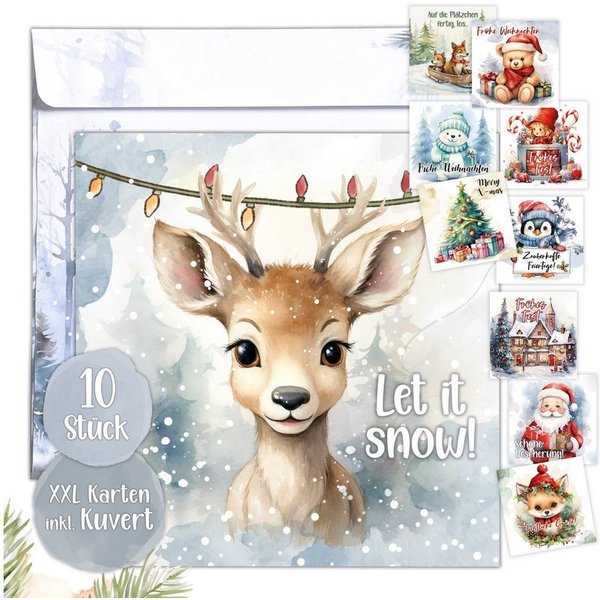 TOBJA Weihnachtskarte Weihnachtskarten XXL mit Umschlag Set, 10x Große Weihnachtskarten Postkarten Geschenkkarten