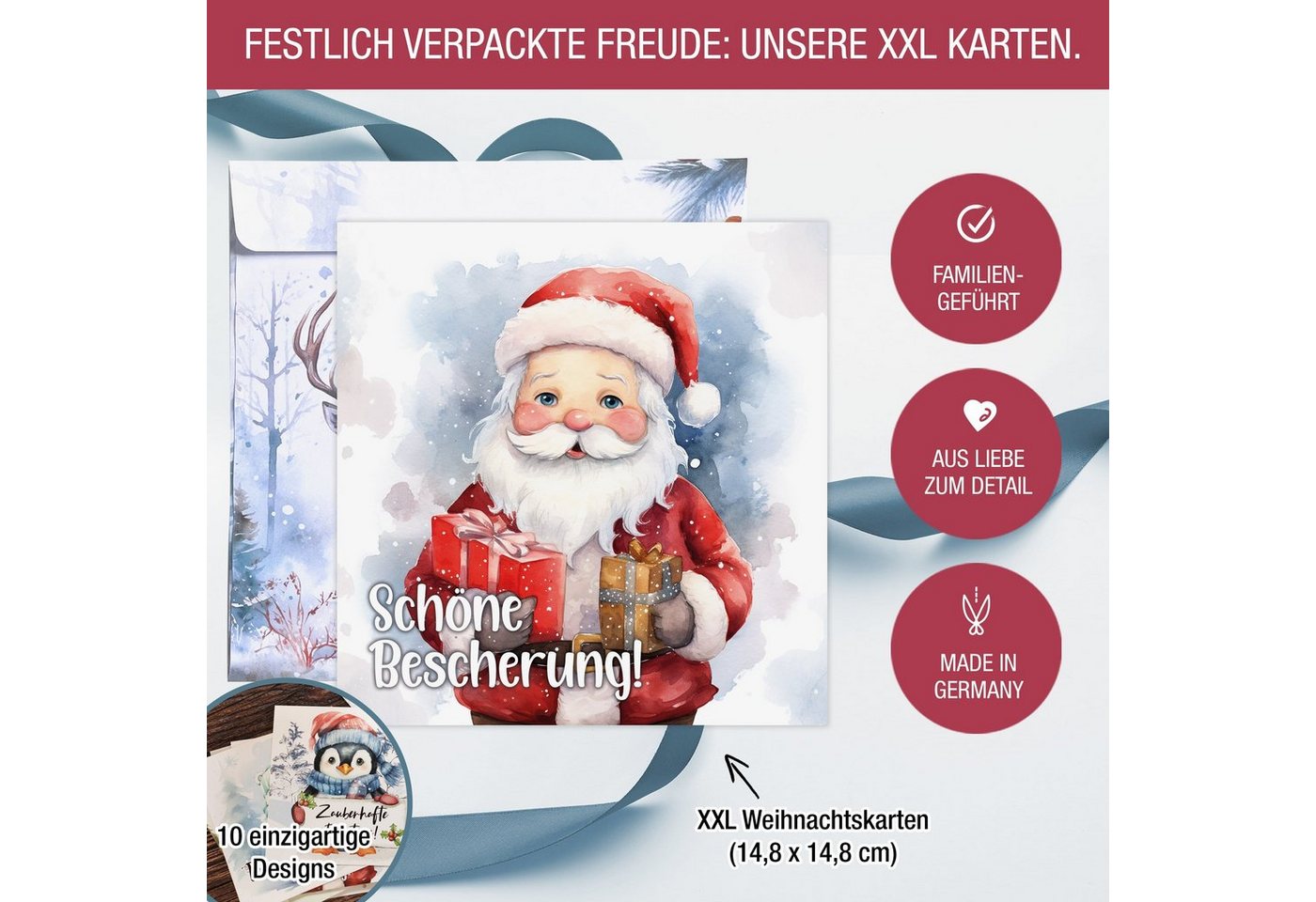 TOBJA Weihnachtskarte Weihnachtskarten XXL mit Umschlag Set, 10x Große Weihnachtskarten Postkarten Geschenkkarten – Bild 2 von 5