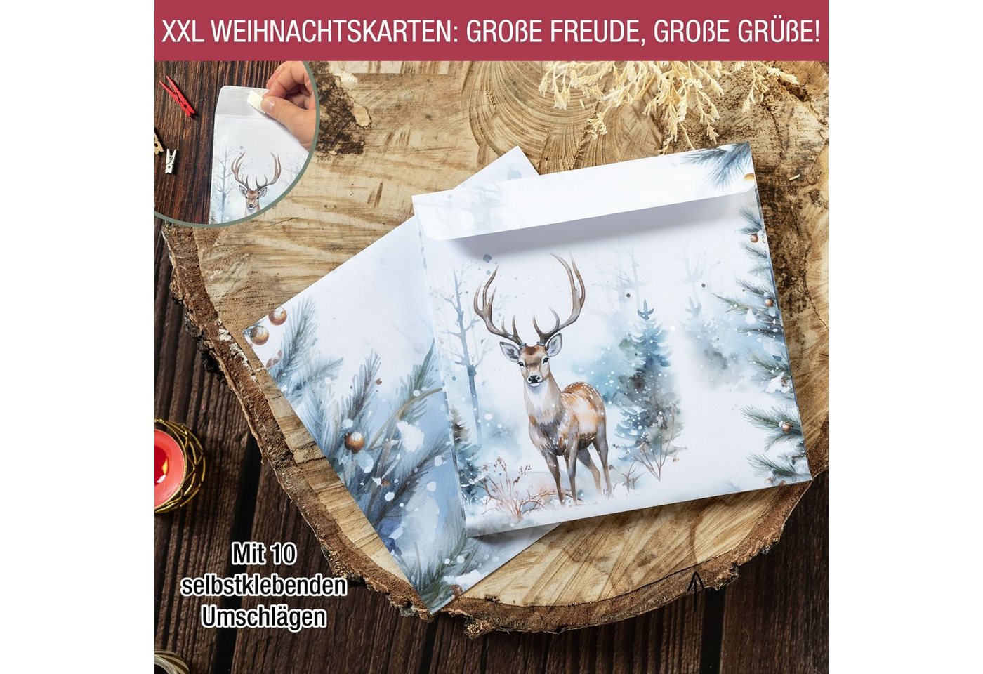 TOBJA Weihnachtskarte Weihnachtskarten XXL mit Umschlag Set, 10x Große Weihnachtskarten Postkarten Geschenkkarten – Bild 4 von 5