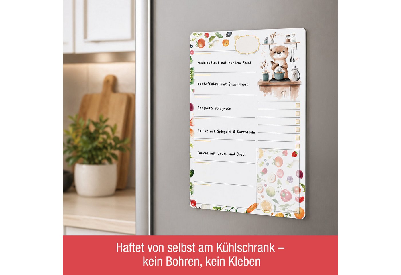 TOBJA Wochenplan Menüplaner Otterliebe magnetisch A4 Wochenplaner für Kühlschrank, Magnetisch, abwischbar, inkl. Stift, Otter-Design, Wochenmenü & To-Do – Bild 4 von 5