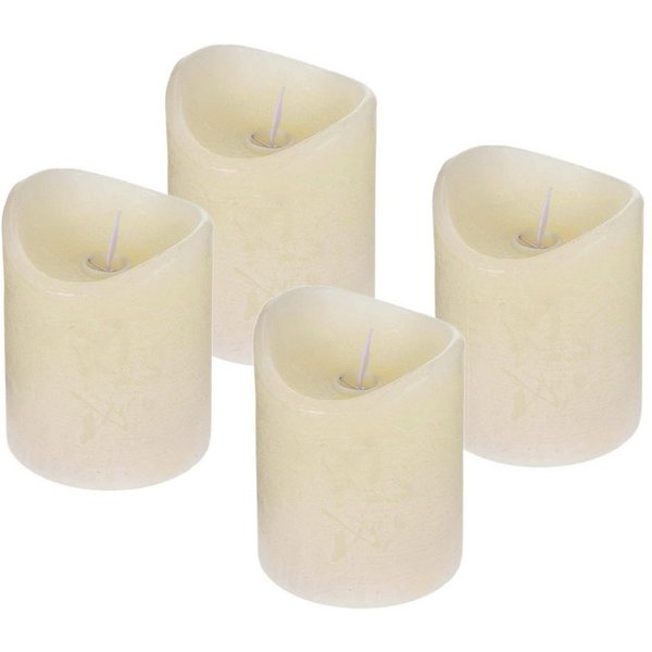 ToCi LED-Kerze 4er Set Echtwachs-Kerzen mit Timer : Creme Ø 7,5 x 10 cm Flamme
