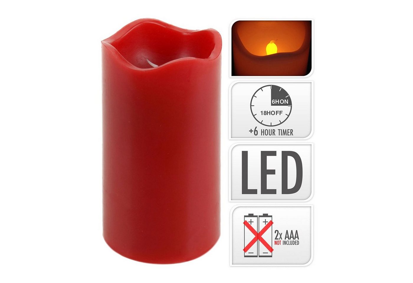 ToCi LED-Kerze 4er-Set LED-Kerze mit Timer Kerzenlicht Echtwachskerze Rot Ø 7x9 cm – Bild 2 von 5