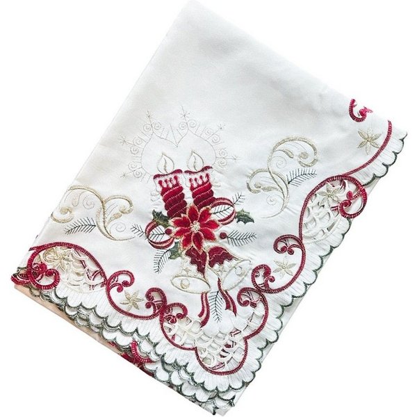Toker Collection® Tischdecke Weihnachtstischdecke mit festlichen Stickereien (Packung, 1 Stück), mit Kerzen und Glocken