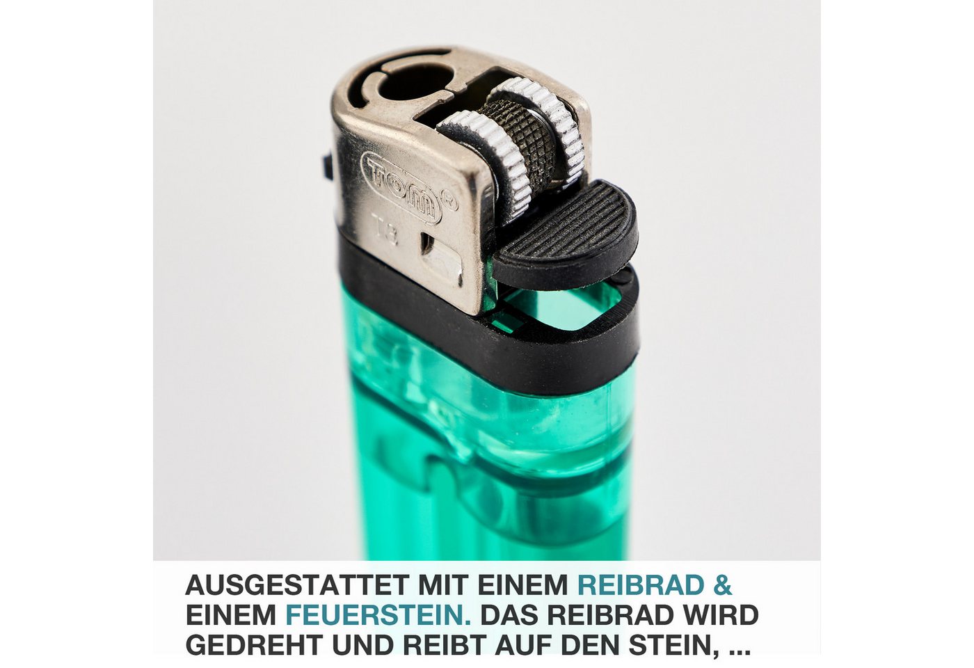 TOM Feuerzeuge Display Set Reibrad (100-St), 5 Farben, Flammeregulierung, Soft Flame – Bild 2 von 5