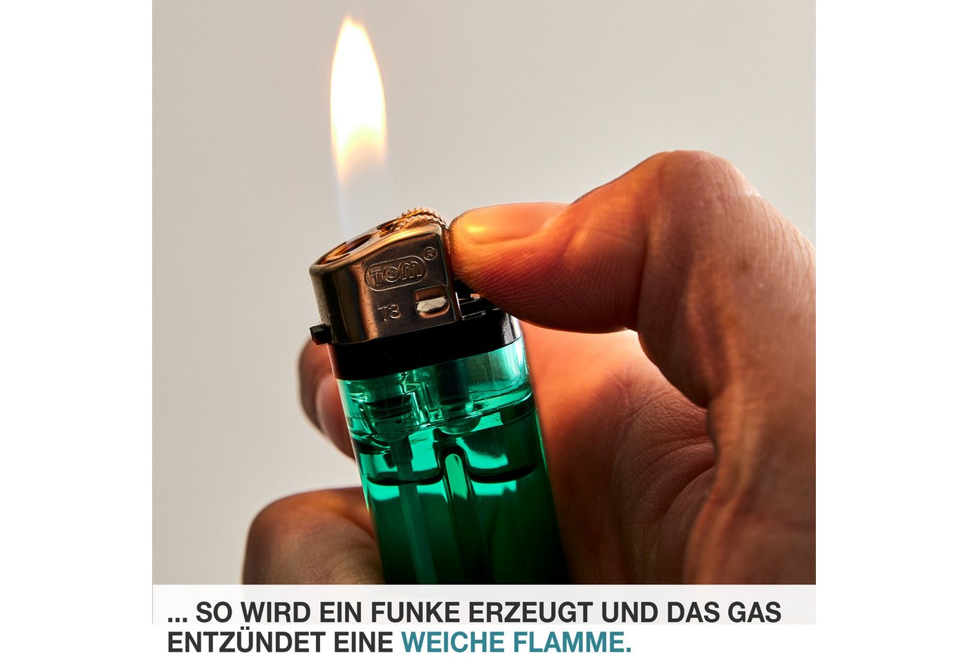 TOM Feuerzeuge Display Set Reibrad (100-St), 5 Farben, Flammeregulierung, Soft Flame – Bild 3 von 5