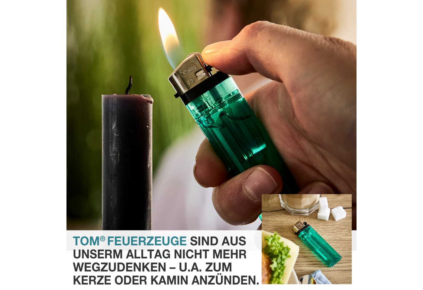 TOM Feuerzeuge Display Set Reibrad (100-St), 5 Farben, Flammeregulierung, Soft Flame – Bild 5 von 5