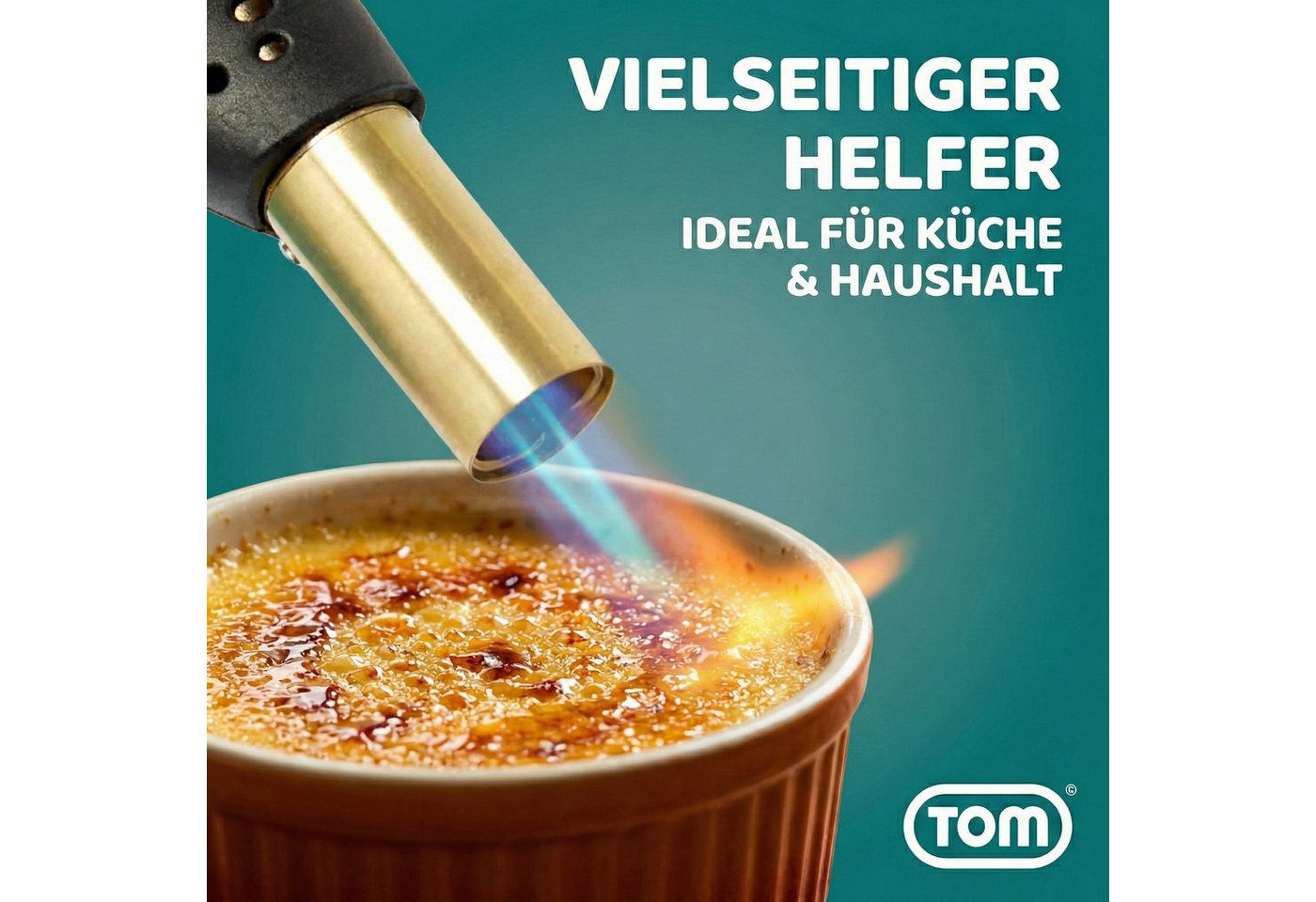 TOM Flambierbrenner Lötbrenner Bunsenbrenner Set optional 4x 190g Gaskartuschen Gasbrenner, (1-tlg), 1300°C, Piezzozündung, 94,5 g/h, 1300W – Bild 3 von 5