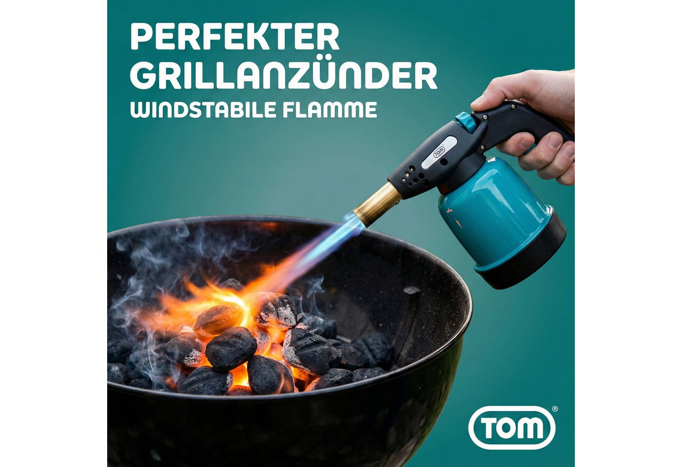 TOM Flambierbrenner Lötbrenner Bunsenbrenner Set optional 4x 190g Gaskartuschen Gasbrenner, (1-tlg), 1300°C, Piezzozündung, 94,5 g/h, 1300W – Bild 4 von 5