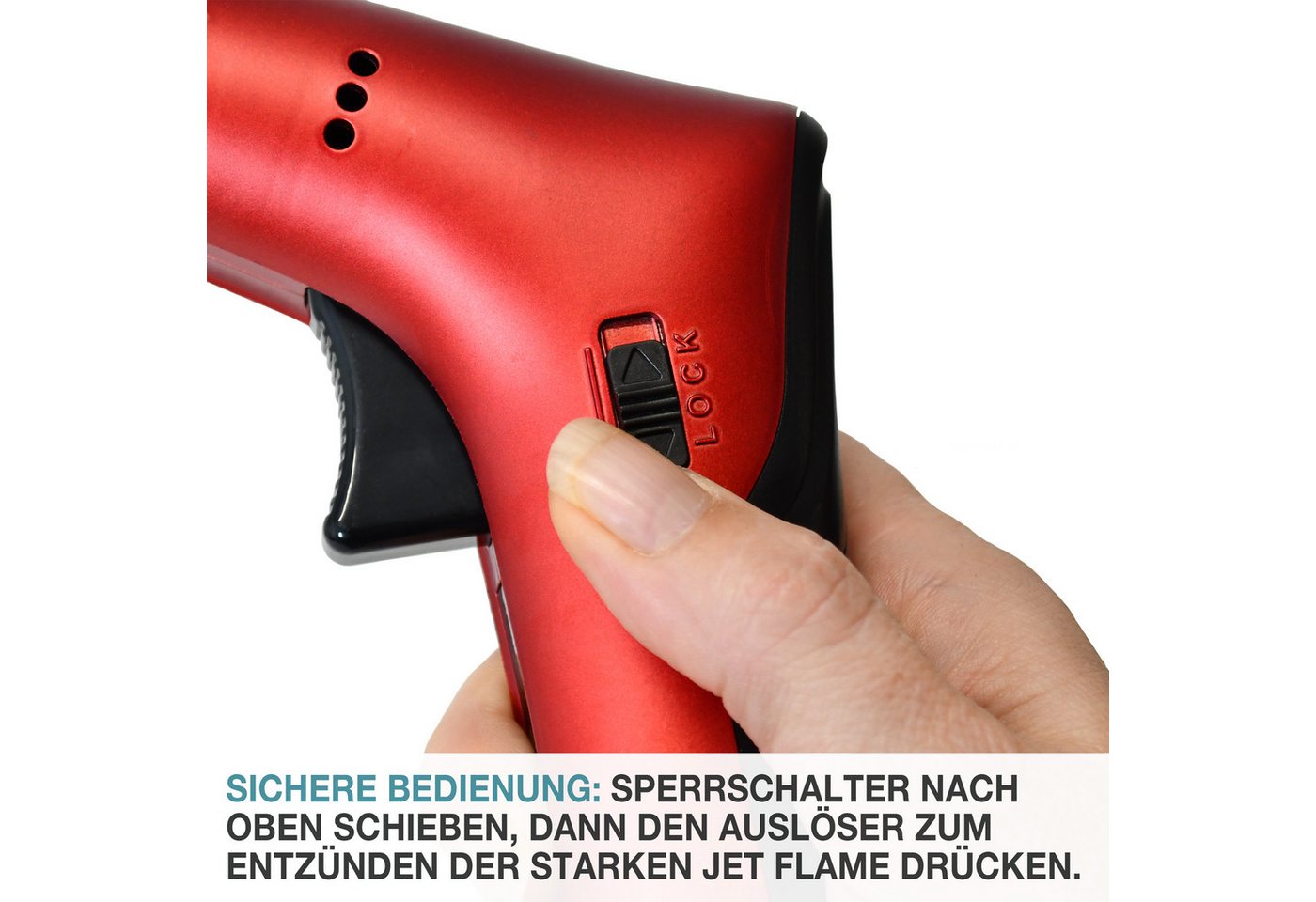 TOM Flambierbrenner Set mit 1 x 100 ml Gaskartusche, 1250°C, Piezozündung, Nachfüllbar – Bild 4 von 5