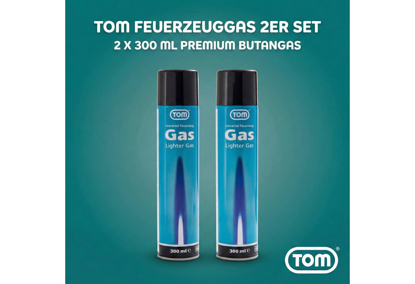 TOM Gas 300ml Feuerzeuggas inklusive Adapter, Reines Butangas, 2er Set – Bild 2 von 5