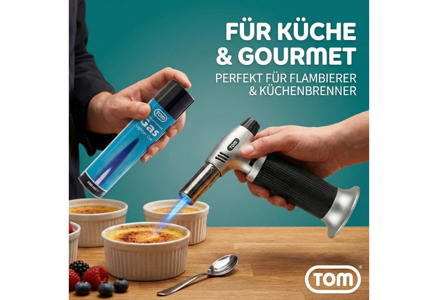 TOM Gas 300ml Feuerzeuggas inklusive Adapter, Reines Butangas, 2er Set – Bild 3 von 5
