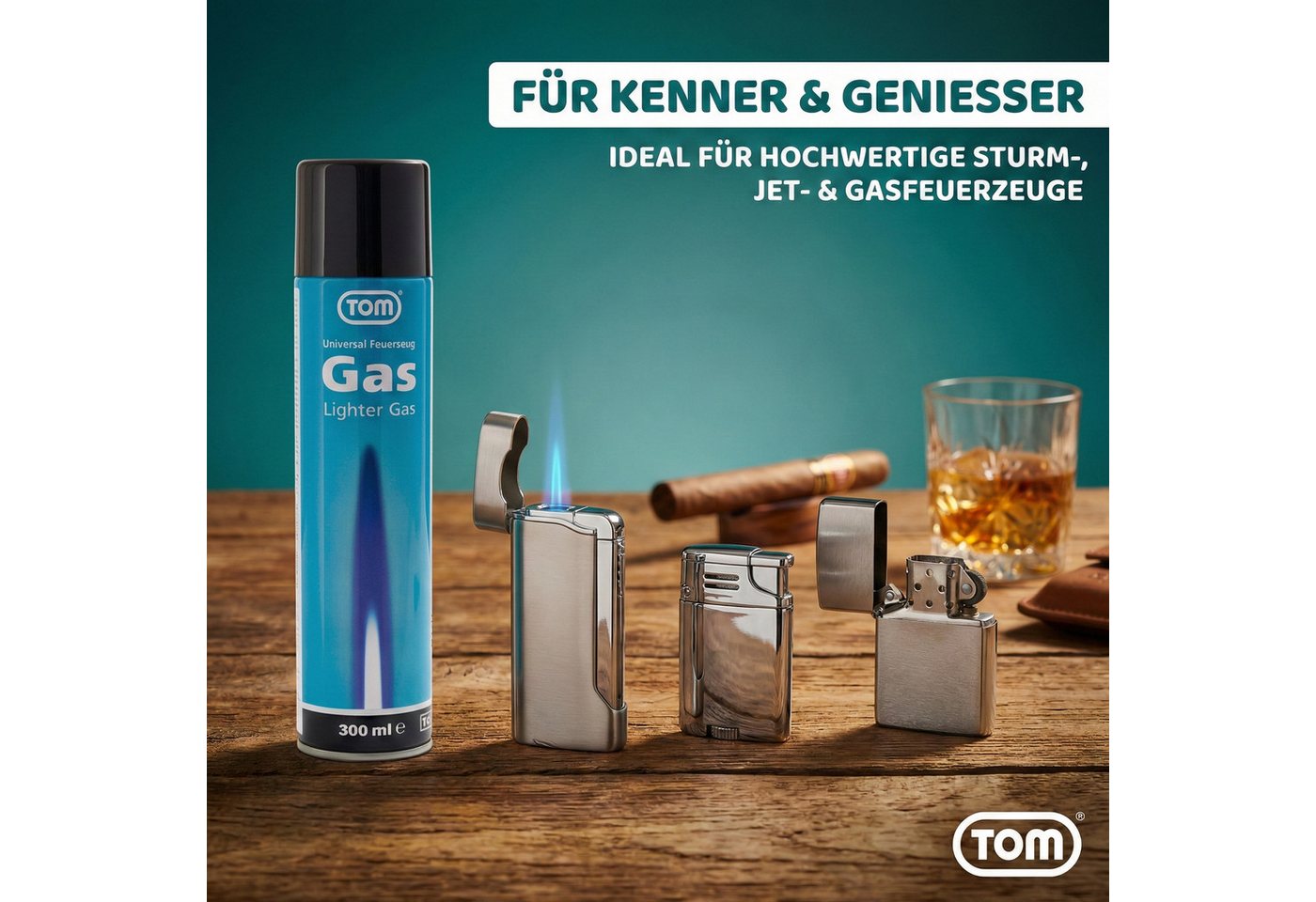 TOM Gas 300ml Feuerzeuggas inklusive Adapter, Reines Butangas, 2er Set – Bild 4 von 5