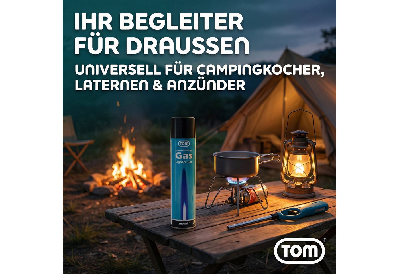 TOM Gas 300ml Feuerzeuggas inklusive Adapter, Reines Butangas, 2er Set – Bild 5 von 5