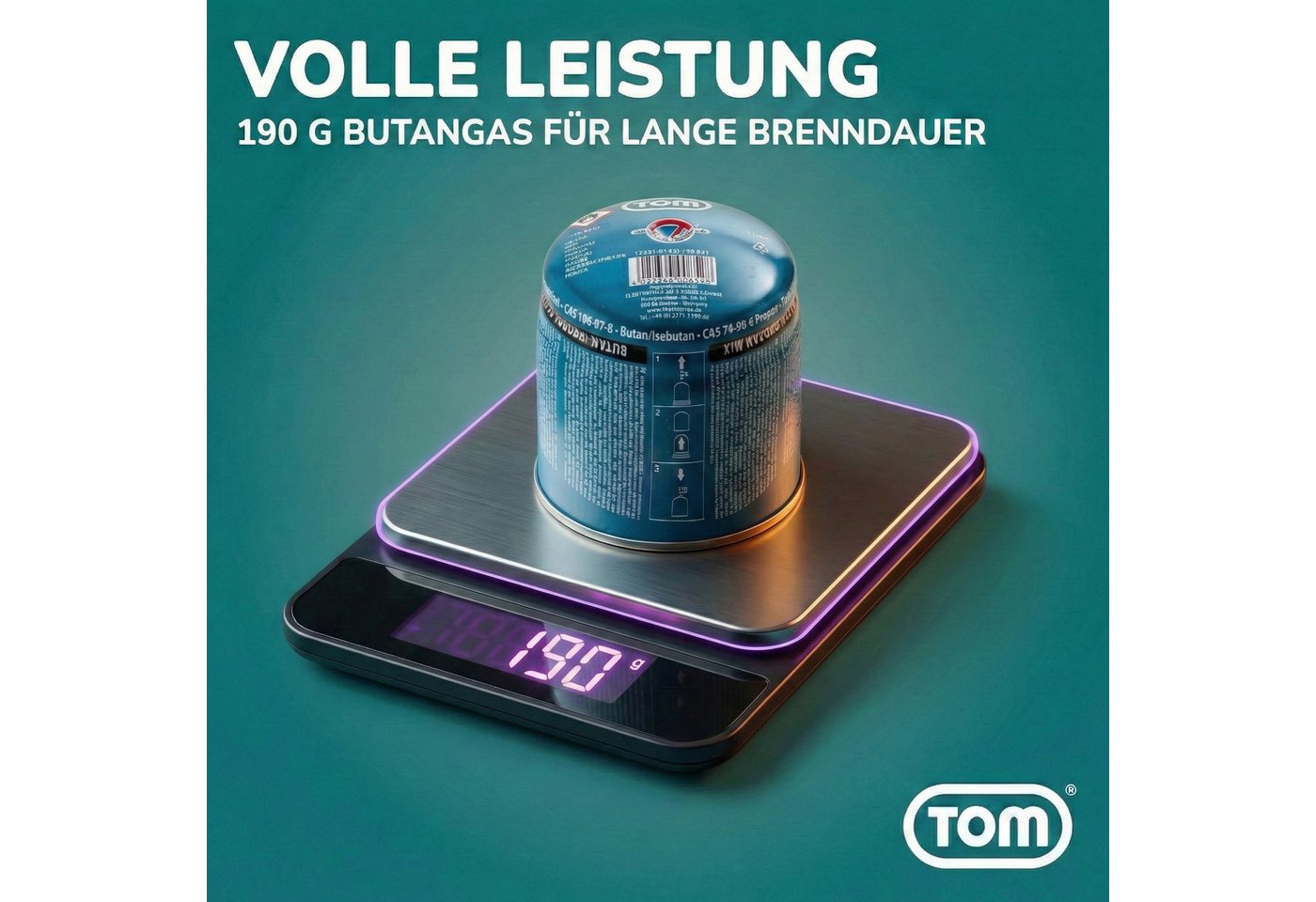 TOM Gaskartusche 190g Stechgaskartuschen Universal Gas, Zubehör für TOM GB-190, 12 St., für Tischkamine, Gasbrenner, Gaskocher, Unkrautbrenner etc. – Bild 3 von 5
