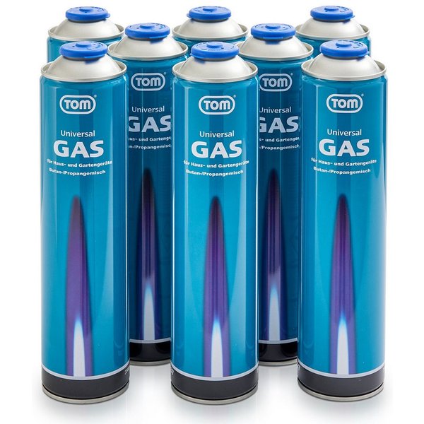 TOM Gaskartusche 600ml Universalgas Set, 8 St., Propan-/Butangasgemisch EN 417, 7/16"