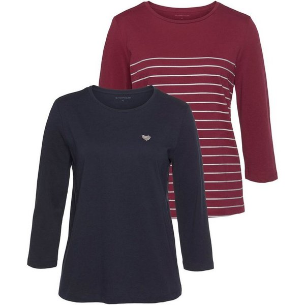 TOM TAILOR 3/4-Arm-Shirt (Packung, 2-tlg., 2er-Pack) im Doppel - immer Ringel + uni