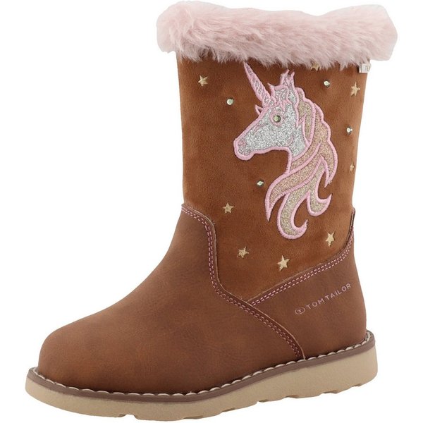 TOM TAILOR Blinkschuh Winterstiefel Langschafttstiefel, Kinderstiefel mit blinkendem Einhornmotiv