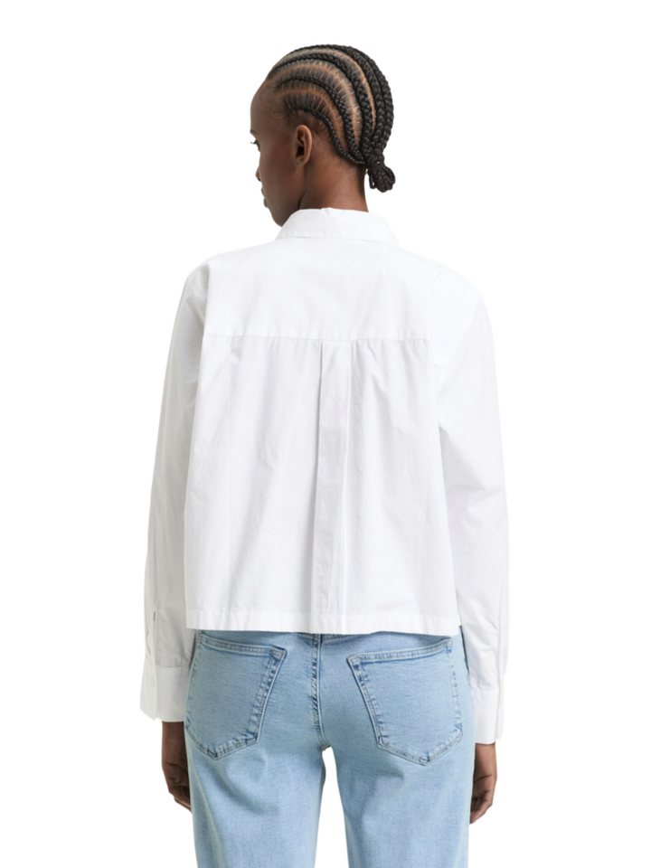 TOM TAILOR Denim Hemdbluse H weiß,Business,Baumwolle,Strukturiert,Hemdblusenkragen,Lang,Boxy Fit – Bild 4 von 5